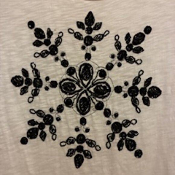 J.Crew white short sleeve T-shirt with black beaded design on front, size Medium - Picture 4 of 5